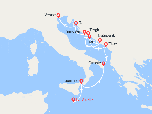 itinéraire croisière Méditerranée Orientale : De Malte aux rives de l’Adriatique