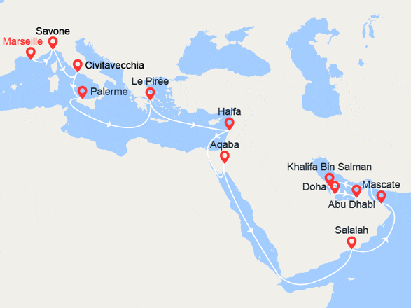 itinéraire croisière Moyen Orient : De Marseille à Abu Dhabi