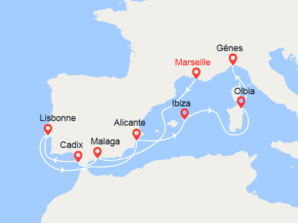 itinéraire croisière Iles Baléares : De Marseille à Gênes: Espagne, Portugal, Minorque, Sicile