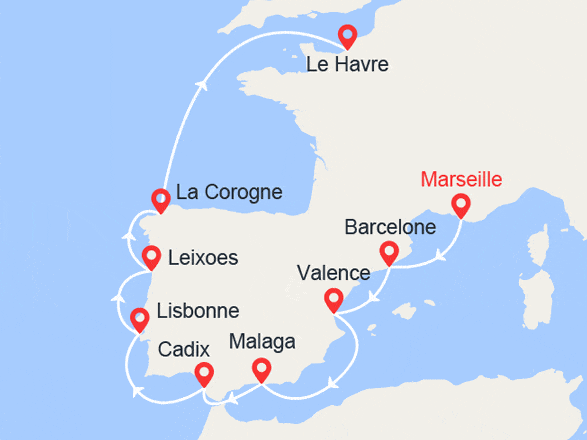 itinéraire croisière Europe du Nord - Cap Nord : De Marseille à Le Havre