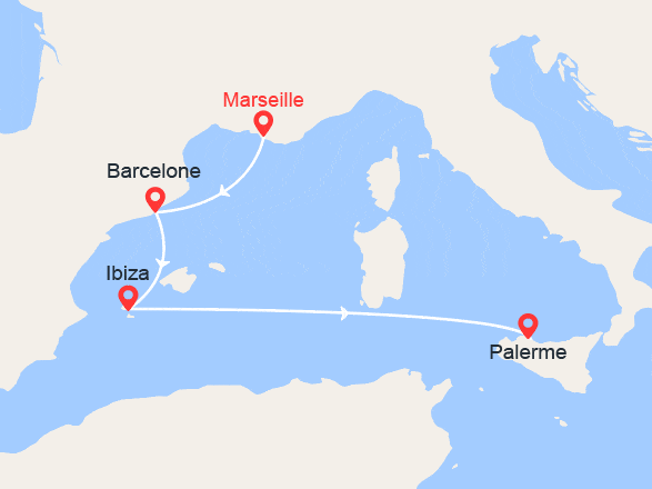 itin&eacute;raire croisi&egrave;re Méditerranée Occidentale : De Marseille à Palerme : Espagne, Ibiza, Italie 