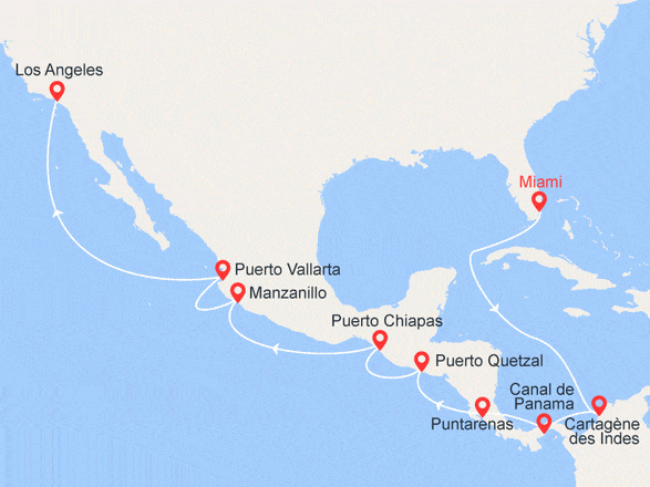 itinéraire croisière Amérique du Sud : De Miami à Los Angeles par le Canal de Panama