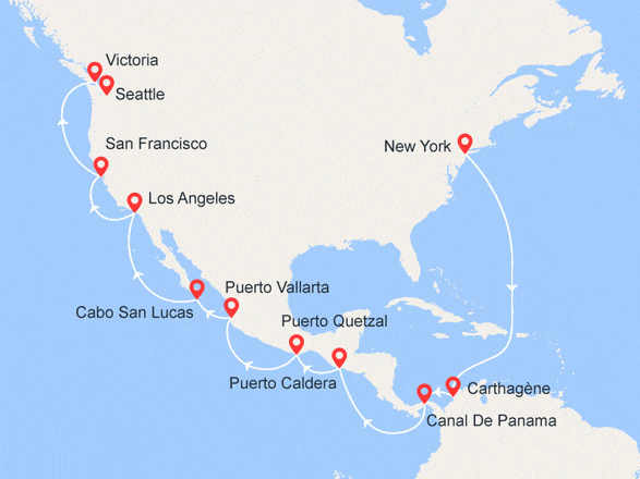 itinéraire croisière Amérique du Sud : De New York à Seattle par le Canal de Panama