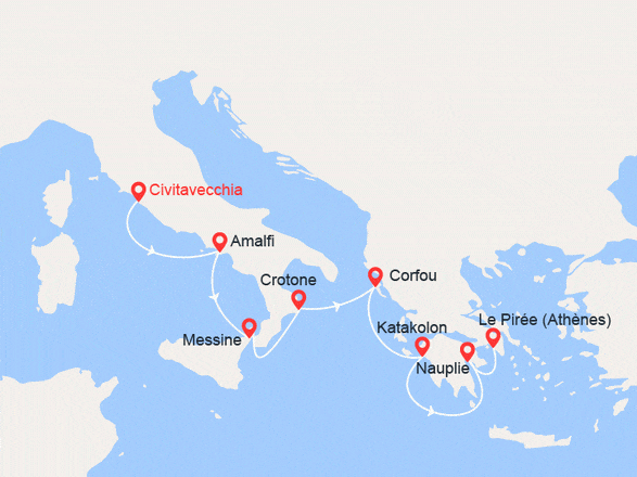itinéraire croisière Iles grecques : De Rome à Athènes : Côte Amalfitaine, Sicile, Corfou, Grèce...