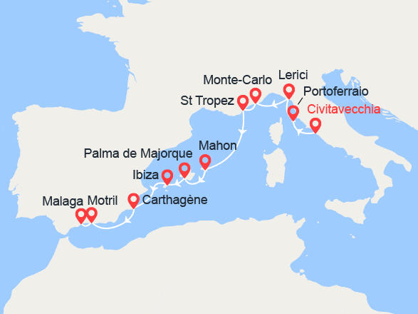 itinéraire croisière Méditerranée : De Rome à Malaga