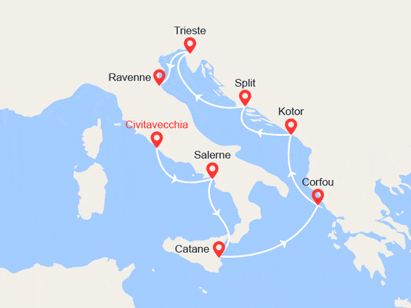 itin&eacute;raire croisi&egrave;re Méditerranée Orientale : De Rome à Ravenne : Italie, Corfou, Monténégro, Croatie 
