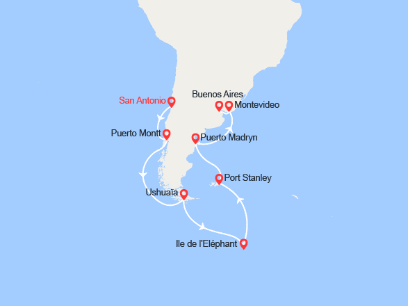 itin&eacute;raire croisi&egrave;re Amérique du Sud : De San Antonio à Buenos Aires 