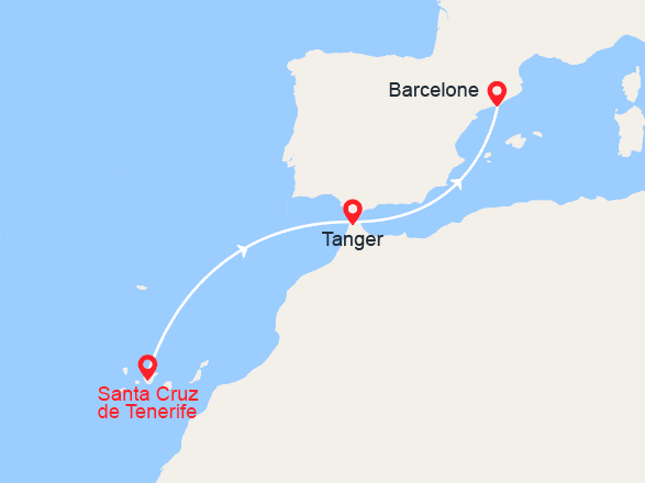 itin&eacute;raire croisi&egrave;re Méditerranée Occidentale : De Santa Cruz de Tenerife à Barcelone : Canaries, Gibraltar Espagne 