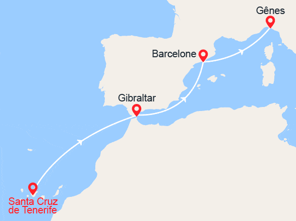 itin&eacute;raire croisi&egrave;re Méditerranée Occidentale : De Santa Cruz de Tenerife à Gênes : Canaries, Gibraltar, Espagne, Italie 