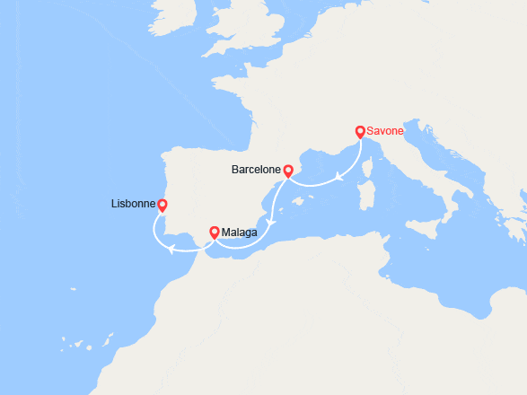 itinéraire croisière Méditerranée Occidentale : De Savone à Lisbonne 
