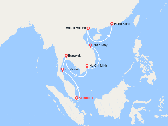 itinéraire croisière Asie : De Singapour à Hong Kong par la Thaïlande et le Vietnam