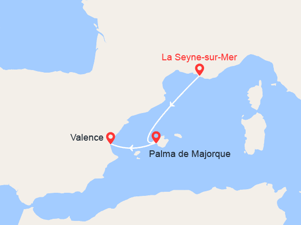 itin&eacute;raire croisi&egrave;re Méditerranée Occidentale : De Toulon à Valence 