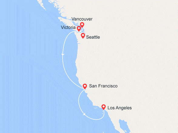 itinéraire croisière Amérique du Nord : De Vancouver à Los Angeles : Victoria, Seattle, San Francisco