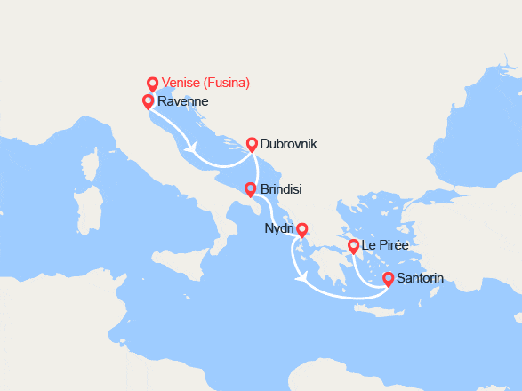 itinéraire croisière Méditerranée Orientale : De Venise à Athènes : Dubrovnik, Brindisi et îles grecques