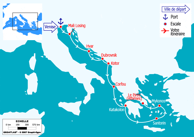 itinéraire croisière Iles grecques : De Venise à Athènes : Dubrovnik, Corfou, Mykonos...