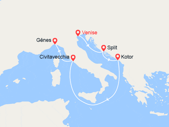 itinéraire croisière Croatie/Adriatique : De Venise à Gênes : Croatie, Monténégro, Italie