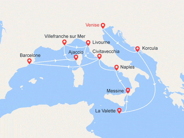 itinéraire croisière Méditerranée : De Venise à Rome : Italie, Croatie, Malte, Espagne, France