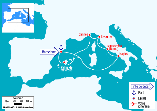 itinéraire croisière Méditerranée : Découverte de la côte Italienne : Barcelone, Naples, Toscane...