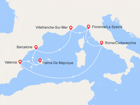 itinéraire croisière Méditerranée : Découverte de la Méditerranée : Italie, France, Espagne