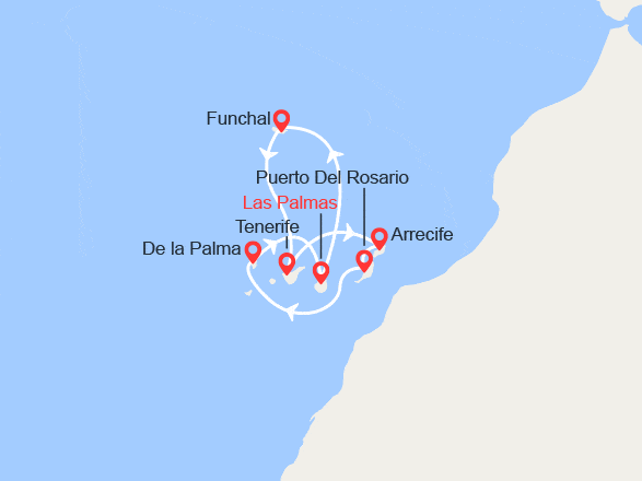 itinéraire croisière Méditerranée Occidentale : Découvrez : Madère, Îles Canaries, Fuerteventura, Gran Canaria