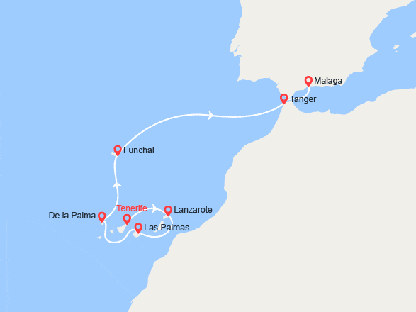 itin&eacute;raire croisi&egrave;re Méditerranée Occidentale : Des Canaries à Malaga aux rythmes de la musique espagnole 