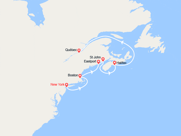itinéraire croisière Amérique du Nord : Des Etats-Unis au Québec