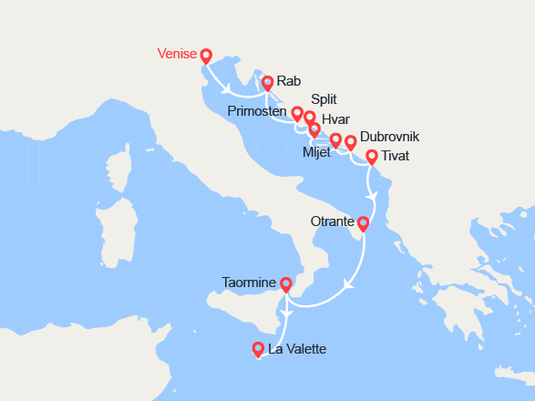 itinéraire croisière Méditerranée Orientale : Des rives de l'Adriatique à Malte
