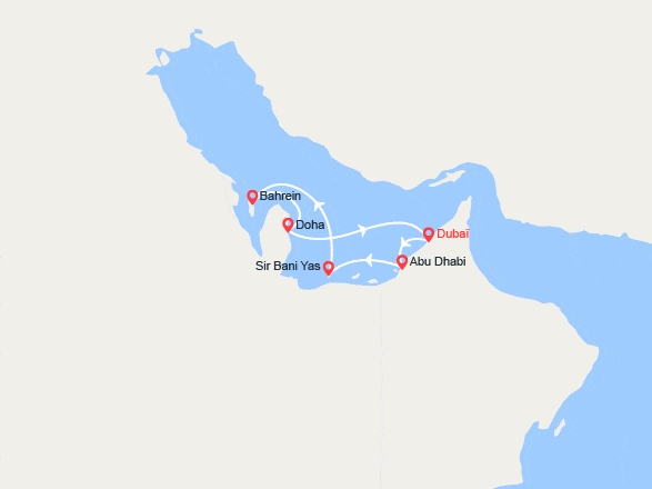 itinéraire croisière Moyen Orient : Désert Fantastique : Abu Dhabi, SirBaniYas, Bahrain, Doha..