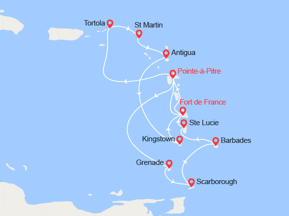 itinéraire croisière Caraïbes et Antilles : Douceur des petites Antilles et la magie des Caraïbes