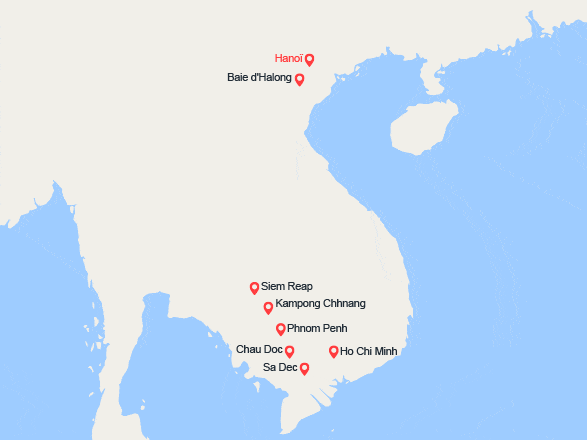 itinéraire croisière Mékong : Du Delta du Mékong aux Temples d'Angkor, Hanoï et la Baie d'Halong (1H6_PP)