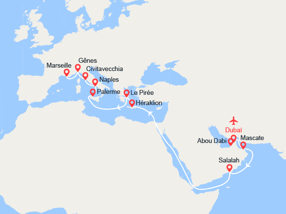 itinéraire croisière Moyen Orient : Du Golfe Persique à la Méditerranée