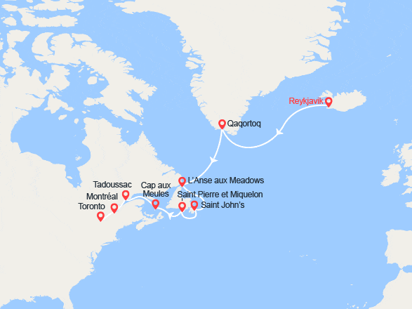 itinéraire croisière Groenland - Arctique - Antarctique : Du Groenland au Canada par Saint-Pierre-et-Miquelon