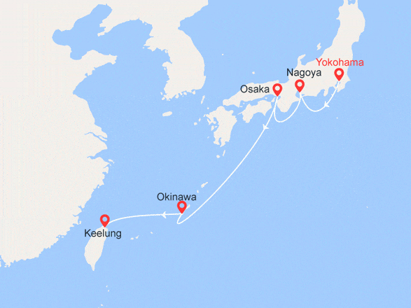 itinéraire croisière Asie : Du Japon à Taïwan : Yokohama, Nagoya, Osaka, Okinawa, Keelung