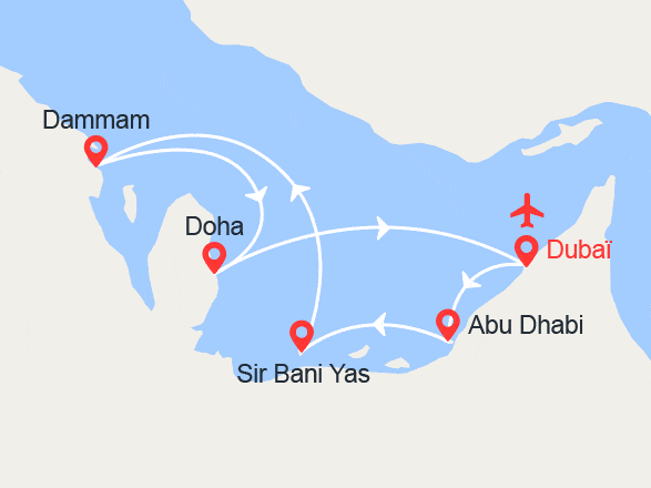 itinéraire croisière Moyen Orient : Dubaï, Abu Dhabi, Arabie Saoudite, Qatar || Vols inclus