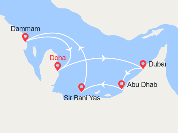 itinéraire croisière Moyen Orient : Dubaï, Abu Dhabi, Dammam, Qatar