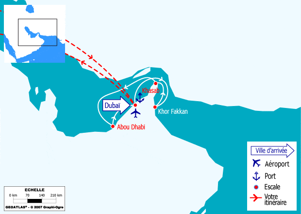 itinéraire croisière Moyen Orient : Dubaï, Abu Dhabi, Khor Fakkan, Oman - OFFRE VOLS INCLUS
