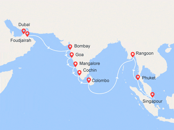itinéraire croisière Asie : Dubaï à Singapour: Emirats, Inde, Sri Lanka, Birmanie, Thaïlande