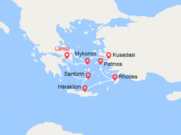 itin&eacute;raire croisi&egrave;re Méditerranée Orientale : Emblématique Iles Grecques en 5 jours 