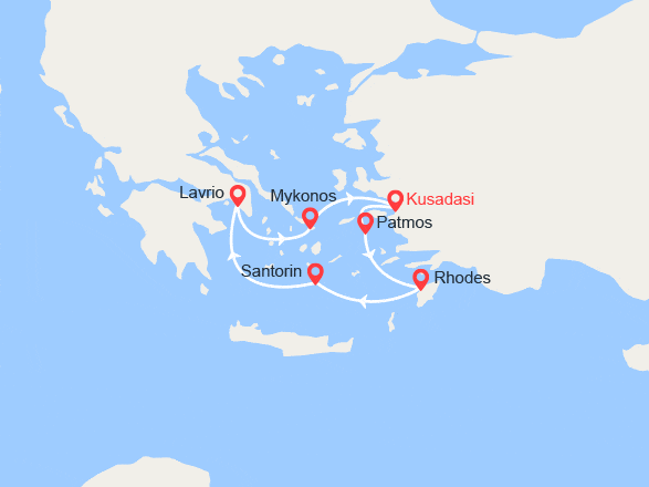 itin&eacute;raire croisi&egrave;re Méditerranée Orientale : Emblématique Iles Grecques en 5 jours au départ de Kusadasi 
