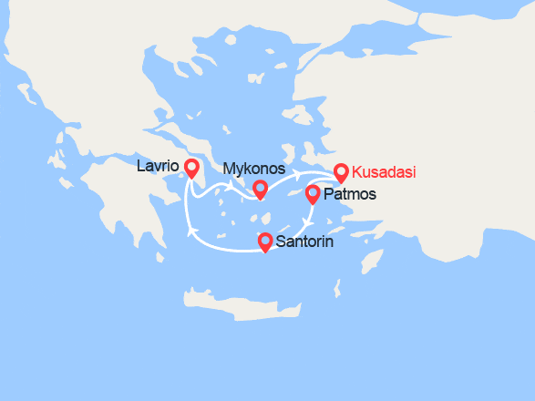 itinéraire croisière Méditerranée Orientale : Emblématique mer Egée en 4 jours au départ de Kusadasi