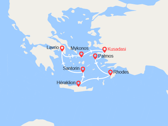 itin&eacute;raire croisi&egrave;re Méditerranée Orientale : Emblématiques Iles Grecques  en 5 jours au départ de Kusadasi 