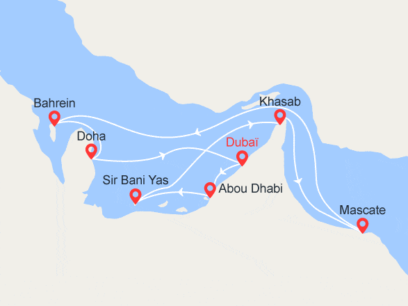 itinéraire croisière Moyen Orient : Emirats Arabes Unis, Oman, Bahreïn, Qatar - NOUVEL ITINÉRAIRE !