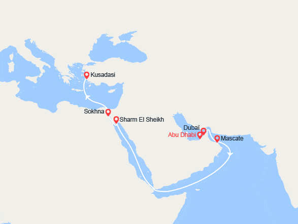 itinéraire croisière Moyen Orient : Émirats arabes unis, Oman, Égypte, Turquie