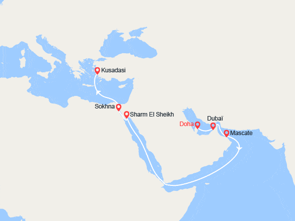 itinéraire croisière Moyen Orient : Émirats arabes unis, Oman, Égypte, Turquie