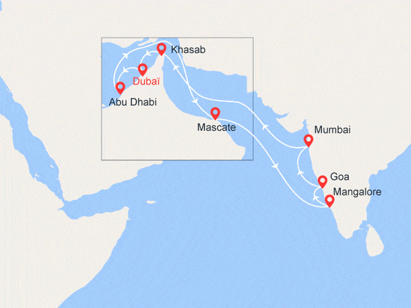 itinéraire croisière Moyen Orient : Emirats Arabes Unis, Oman, Inde
