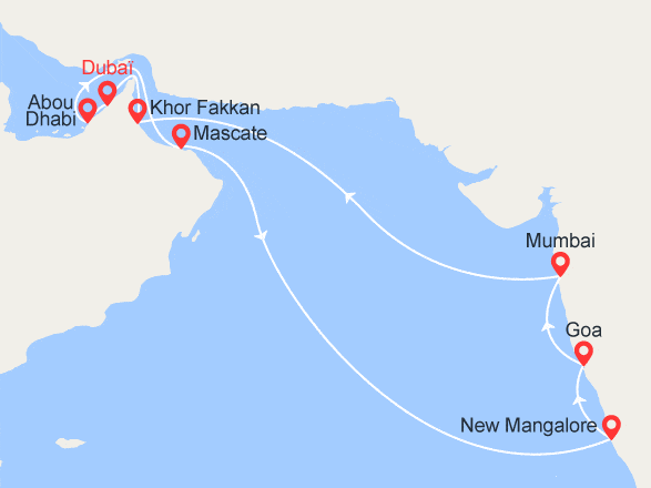itinéraire croisière Moyen Orient : Emirats Arabes Unis, Oman, Inde - NOUVEAU: Noël et Nouvel an en croisière !