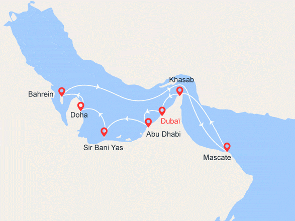 itinéraire croisière Moyen Orient : Emirats Arabes Unis, Qatar, Bahreïn, Oman