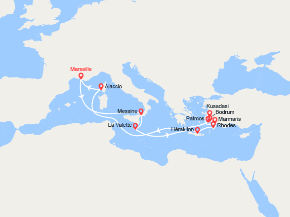 itin&eacute;raire croisi&egrave;re Méditerranée Orientale : Empreintes des Chevaliers et Rivages 