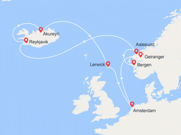 itinéraire croisière Europe du Nord : Entre Glaciers et Volcans : Islande et Norvège