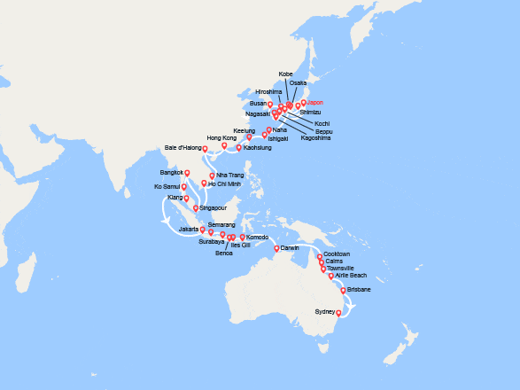 itinéraire croisière Asie : Entre l'Asie et l'Australie
